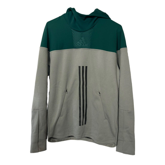 Adidas Mens ID Amp Funnel Hoodie S Green Gray Colorblock Sweatshirt Long Sleeve - Picture 1 of 12